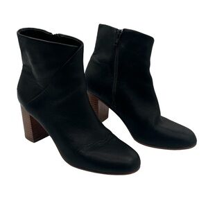 Soludos Black Leather Block Stacked Heel Ankle Boots Size 7.5 Women's